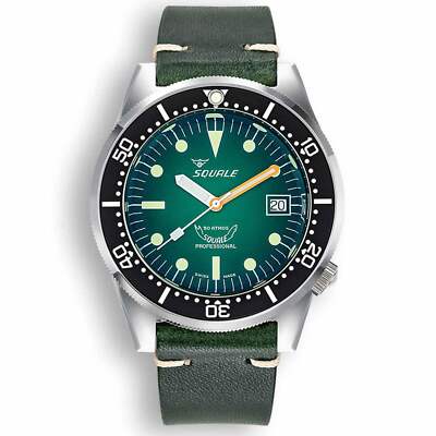 Pre-owned Squale 1521profgr.pve Green Ray Diver Wristwatch In Green/silver