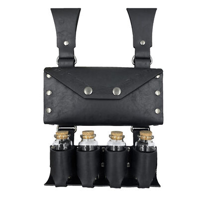 Medieval Leather Steampunk Belt Alchemy Potion 4 Cork Bottle Holder Larp Costume