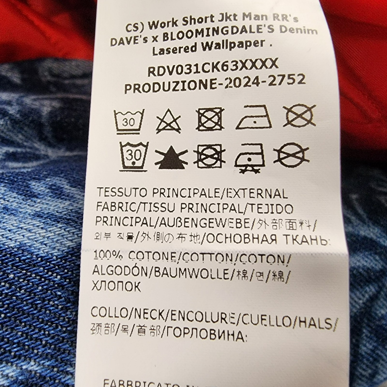 Roy Roger's x Dave's New York Zip Front Lasered Denim Jacket Men's L Blue Floral - Picture 10 of 16