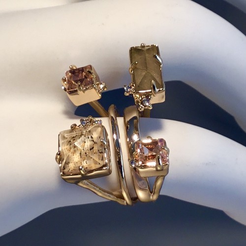 Pre-owned Alexis Bittar Auth  Geo Crystal Labradorite Jasper Doublet Ring Sz 6 W/pouch In Gold
