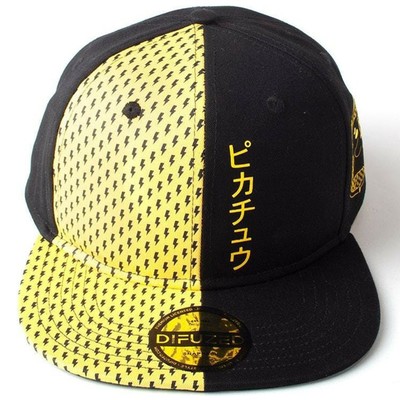 Difuzed Unisex Adult Pikachu Block Pokémon Flat Brim Snapback Hat Cap Black