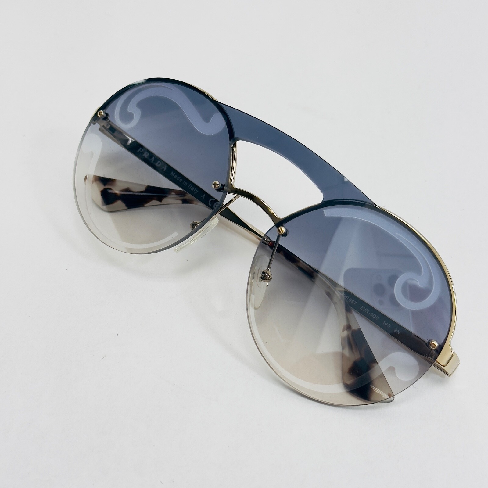 Pre-owned Prada Cinema 65t Round Swirl Gold Blue Sunglasses Pr65ts Snoop Dogg Olympics In Zvn-0d0