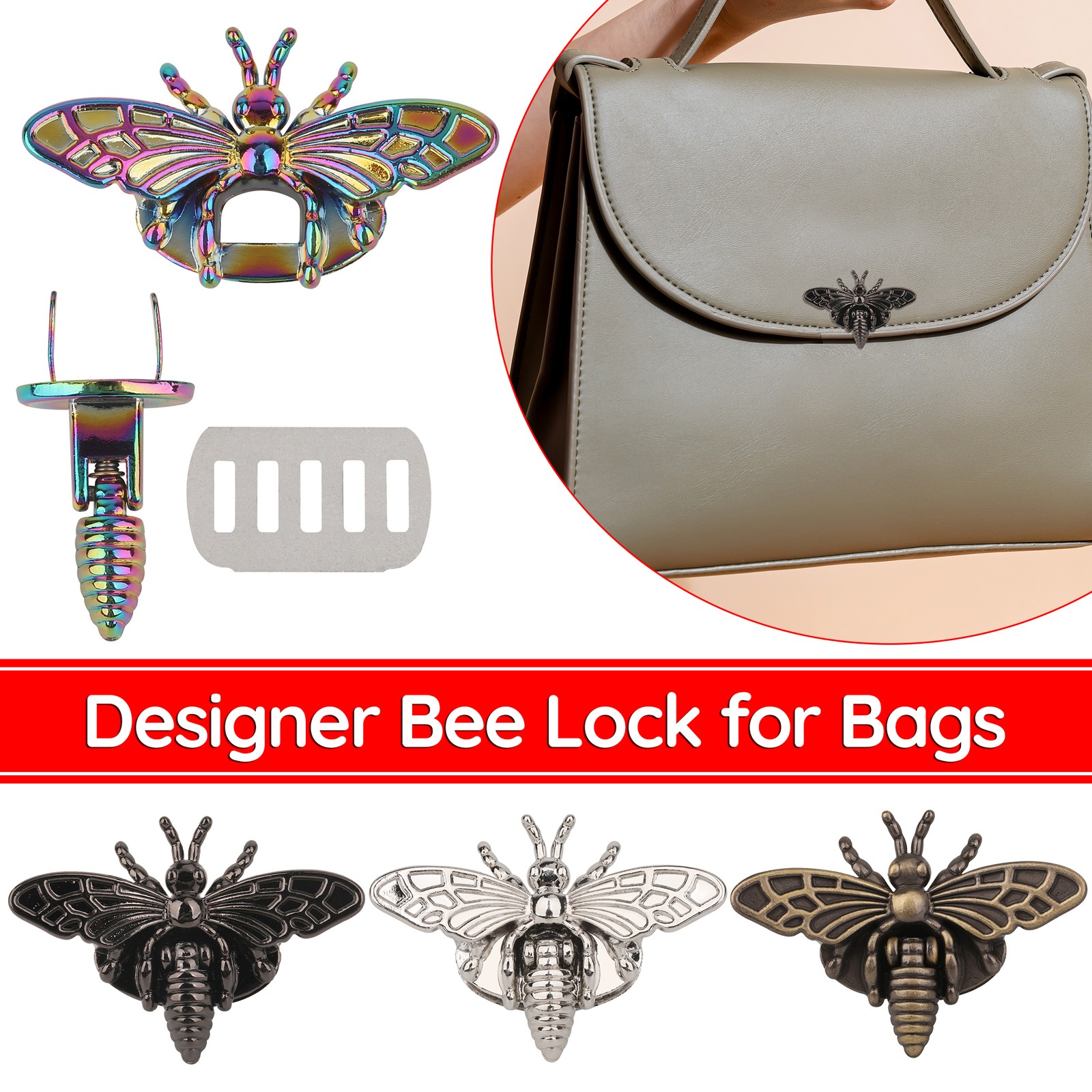 1x Turn Lock Retro Bee Shape Metal Clasp for Retro Bag Purse Handbags DIY Craft
