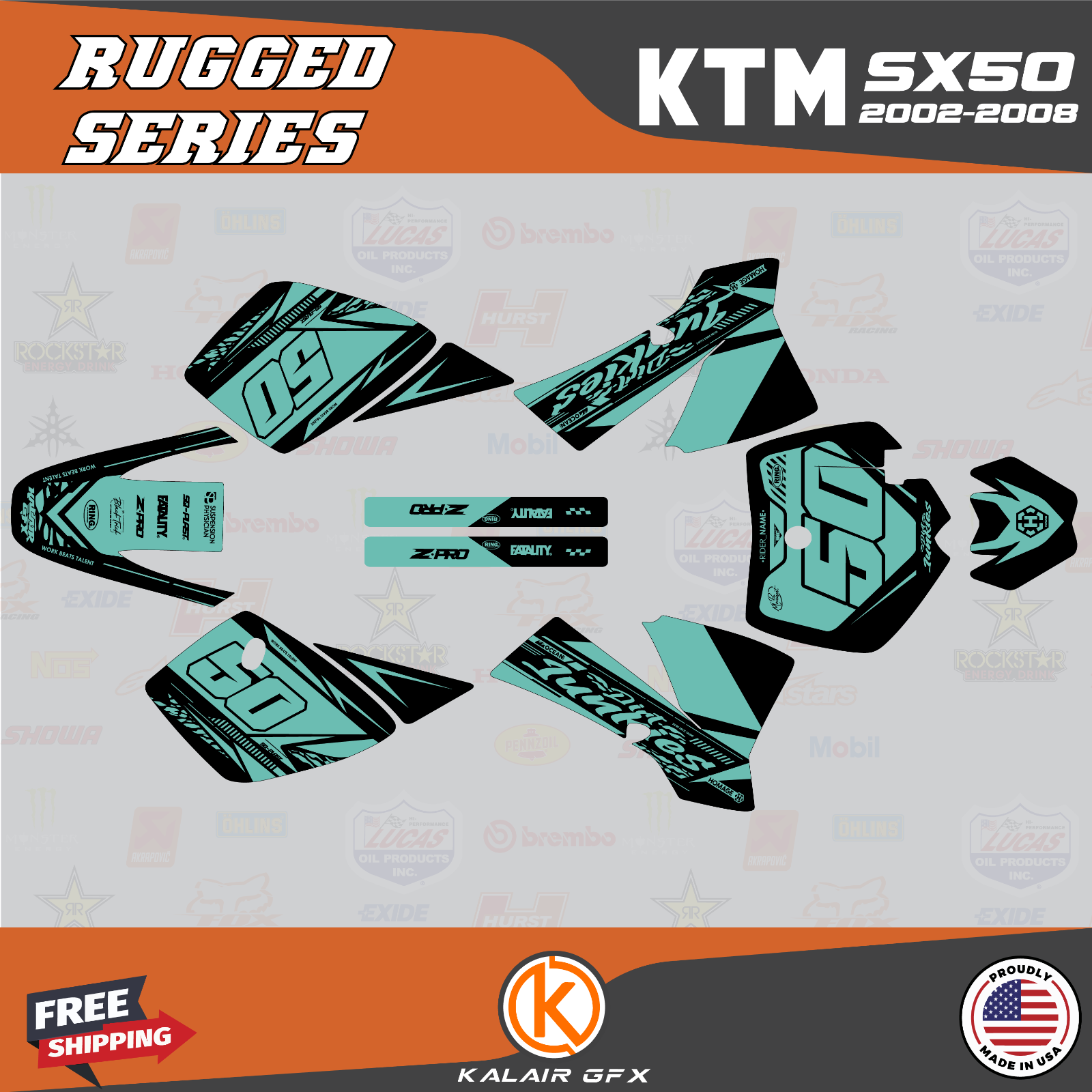 Graphics Kit for KTM 50SX (2002-2008) MINI ADVENTURE PRO SR JR Rugged-Teal Shift