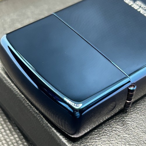 Zippo Armor Case Titanium Blue Side Logo Oil Lighter Etching Brass Japan New