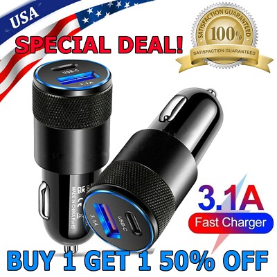2 Port PD USB-C Fast Charging Car Charger Adapter For iPhone 14 13 12 11 Samsung