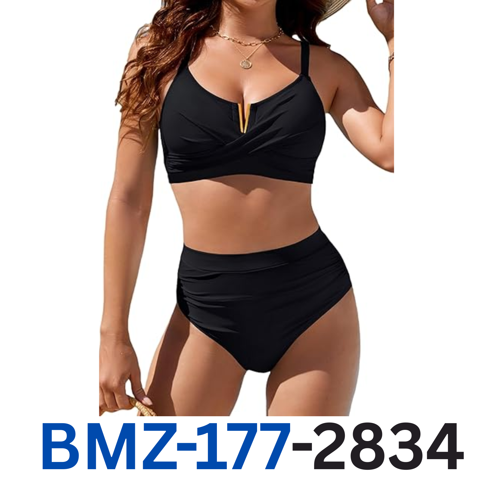 BMJL Womens High Waisted  V Wire Criss Cross Bathing Suit Swim Suits (M,Black)