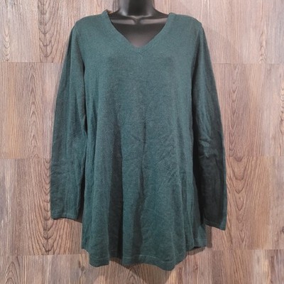 J Jill Pullover Tunic Sweater Size M Dark Emerald Green V-Neck Basics Capsule