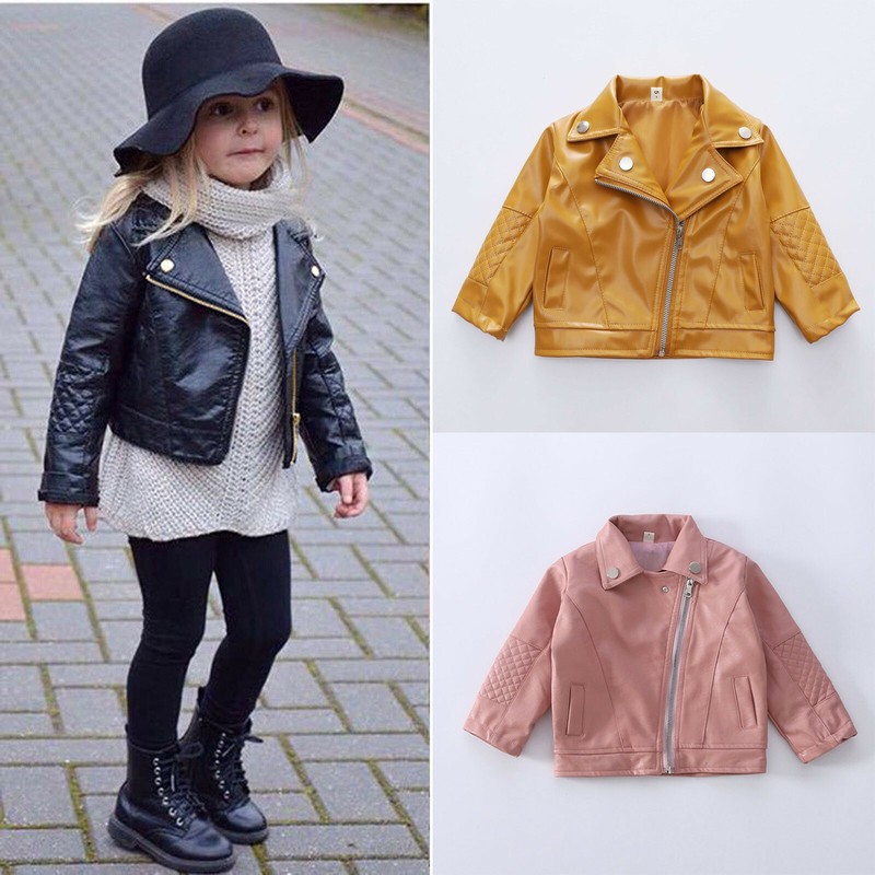 Children Girls Leather Jacket PU Motorcycle Faux Leather Moto Biker Outerwear