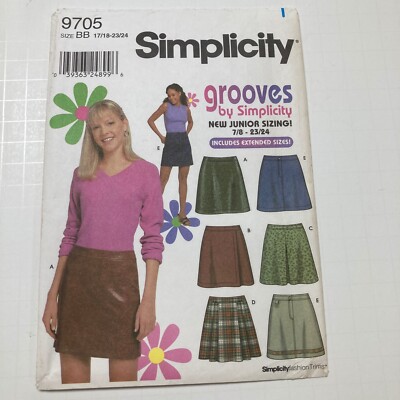 Simplicity 9705 Size 17/18 to 23/24 Junior Plus Mini Skirt Uncut Factory Folds