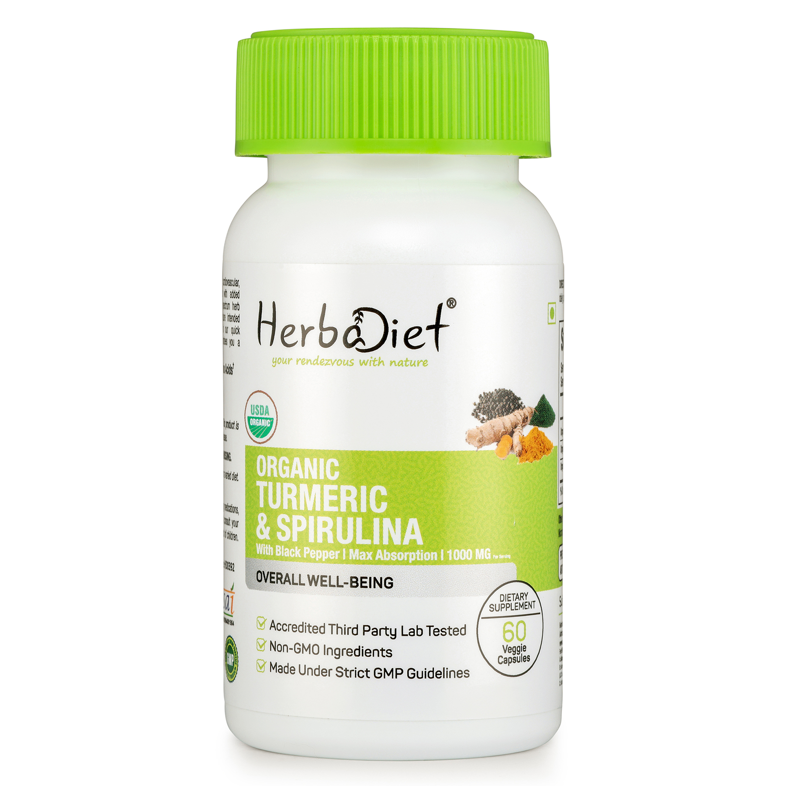 Turmeric Curcumin with Spirulina Capsules Not Tablets Immune System Support - Picture 1 of 4