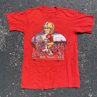 Vintage 1987 JOE MONTANA Caricature Sz L San Francisco 49ers T Shirt Salem  80s