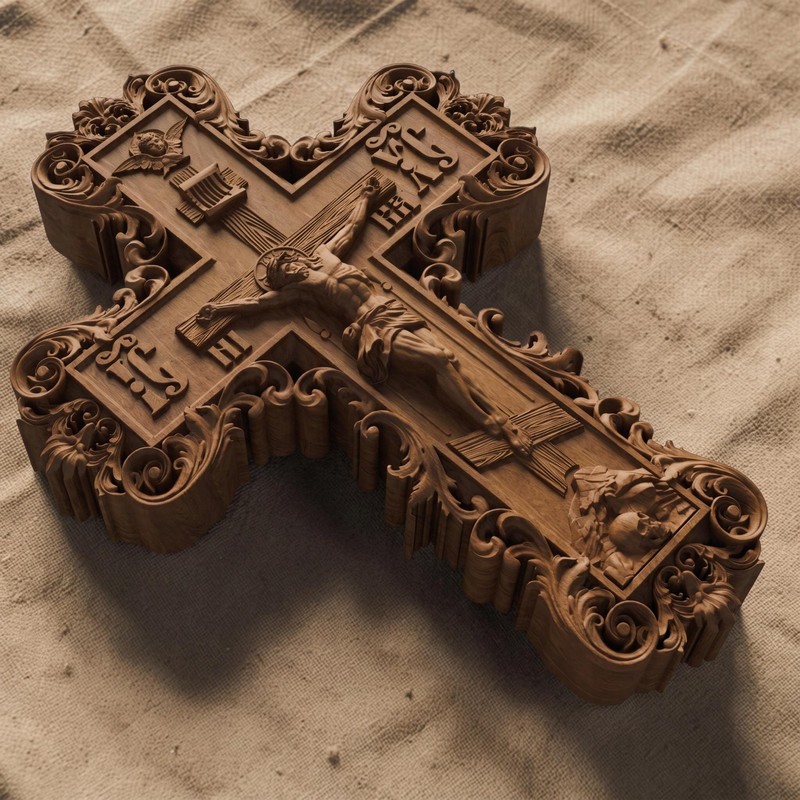 Hand Carved Cross No 11 | Wood Byzantine Greek Christian Wall Art