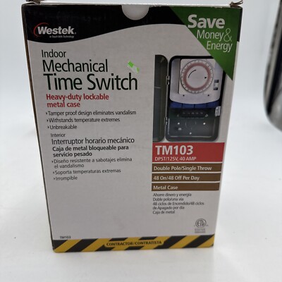 Westek TM103 125 Volt DPST 40 AMP Hardwire Indoor Heavy Duty Mechanical Timer Sw