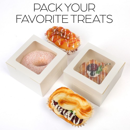 60 Packs Bakery Box with Window 4x4x2.5 inch for Pastries Cookies Cupcakes Pie