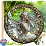 VTYFRY Flower Fairy Garden Decorations Angel Wing Christmas Halloween Deco Statue Art Elf Sculpture Hanging Craft for Outdoor Yard Courtyard Lawn Patio Window Acrylic Ornament Home Gift (C,S: 6*6 IN)