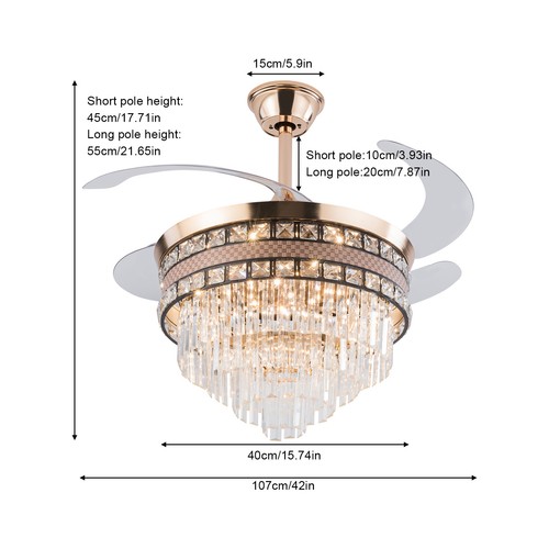 42 Inch Ceiling Fan Light Chandeliers LED Hanging Pendant Lamp Fixture W/Remote