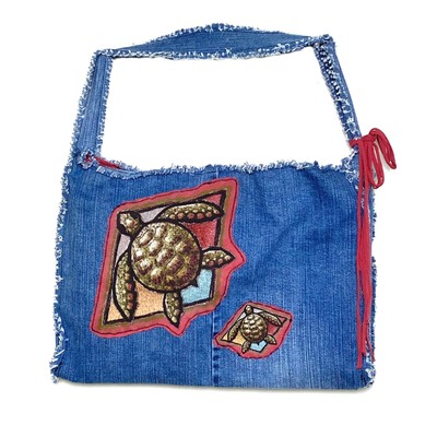 Blue Jean Sea Turtle Tote Hand Made 15x19 In