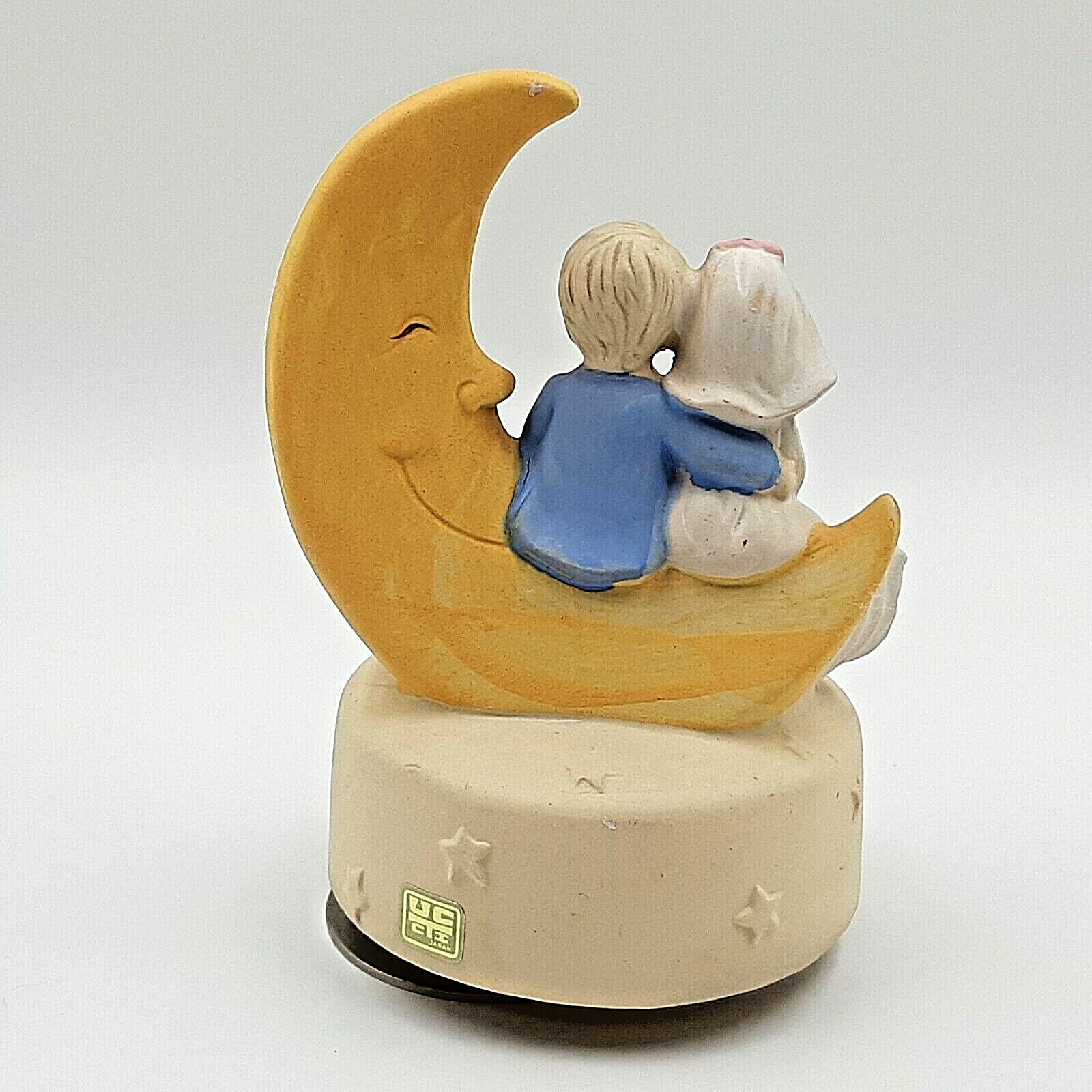 Vintage UCTCI Japan Music Box Wedding Couple on Moon Plays Anniversary Waltz
