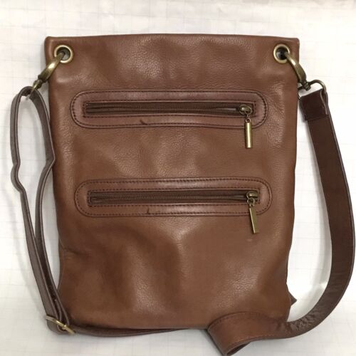 Margot NY Brown Leather Minimalist￼ Crossbody Bag Purse Medium Sized 12x10