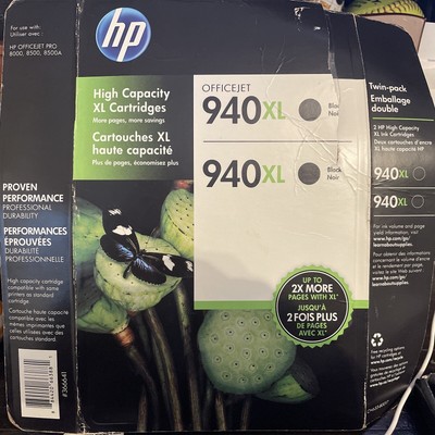 Ink Cartridges HP 940 XL Black Ink 2-Pack for Officejet 8000 8500 8500A Open Box