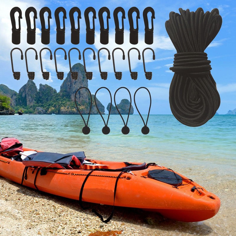 Cord Kit 52ft Kayak Stretch String Rope With Hooks Trailer Strap