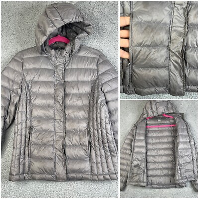 32 Degree Heat Down Jacket Women L Puffer Full Up Gray  Hood Lightweight Outdoor