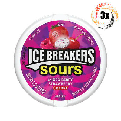 3x Tins Ice Breakers Sours 3 Flavors | 50 Mints Per Tin | 1.5oz | Sugar Free