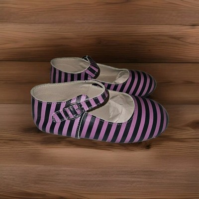 NWOT Spellbound Soles 1Y Mary Jane girls shoes purple black striped