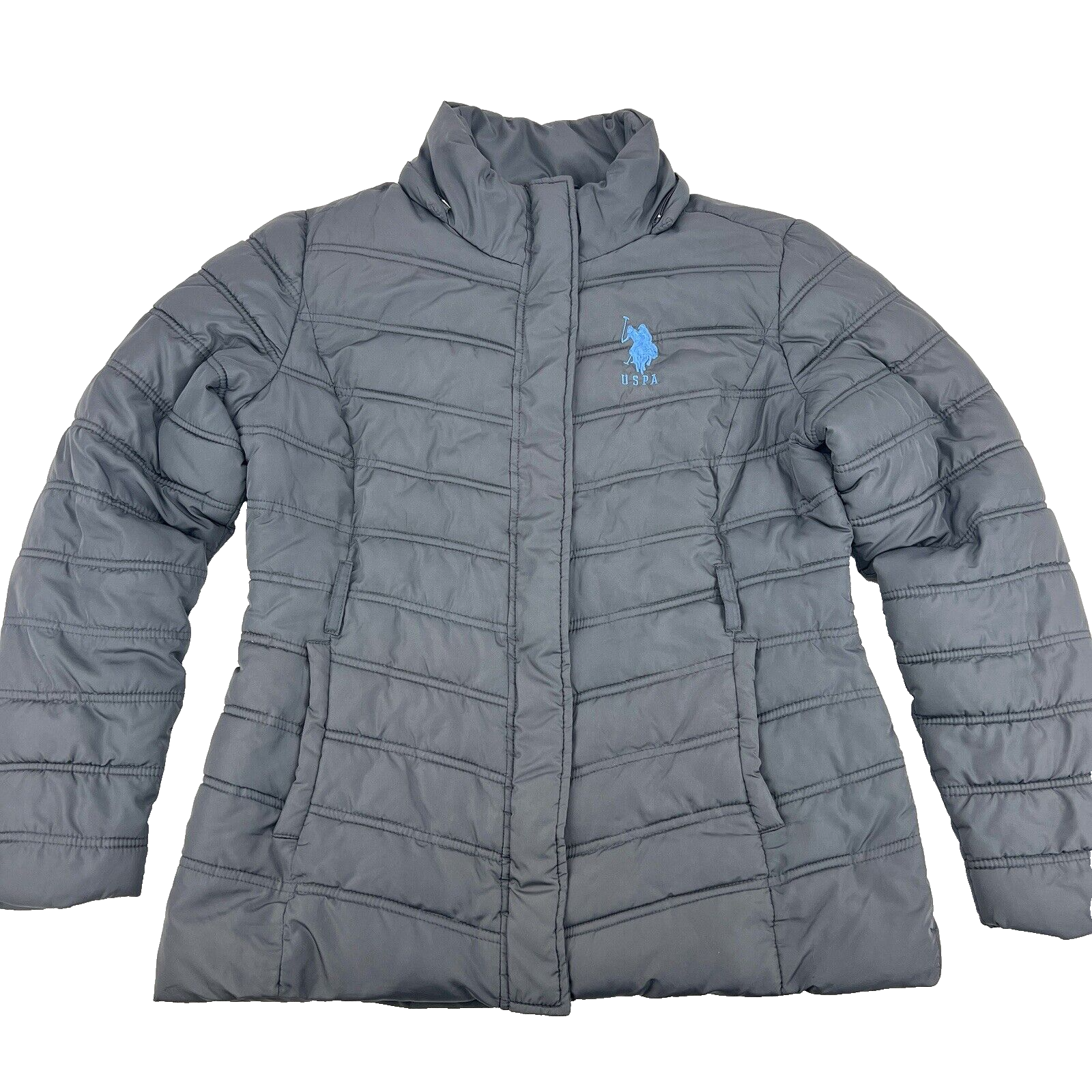 A＋ Puffer Jacket グレー サイズL US POLO ASSN Women's Gray Puffer Jacket Insulated Full Zip