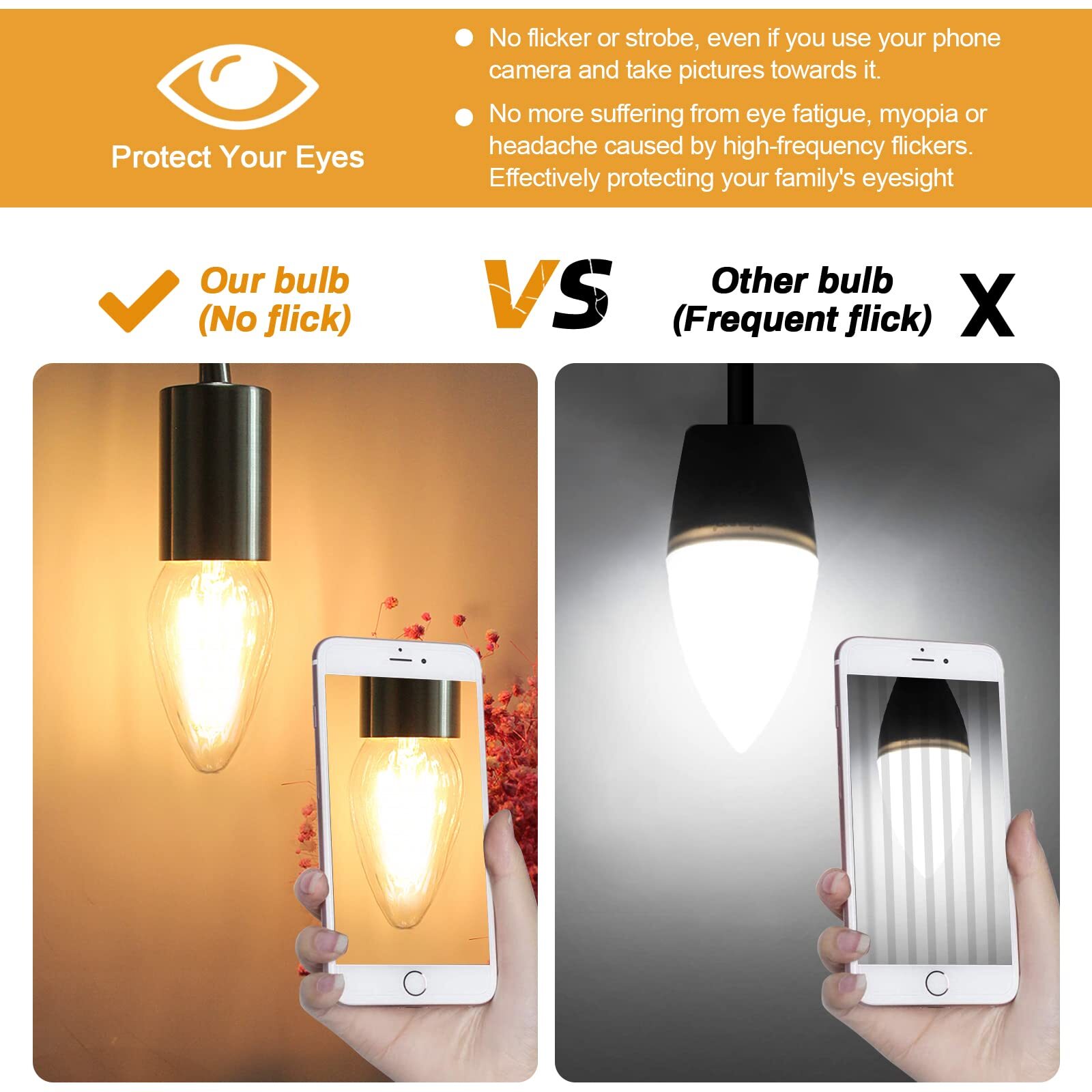 BRIMAX E26 LED Bulbs Light 8W 80W Equivalent Flame Wrinkle Glass Dimmable Bulbs