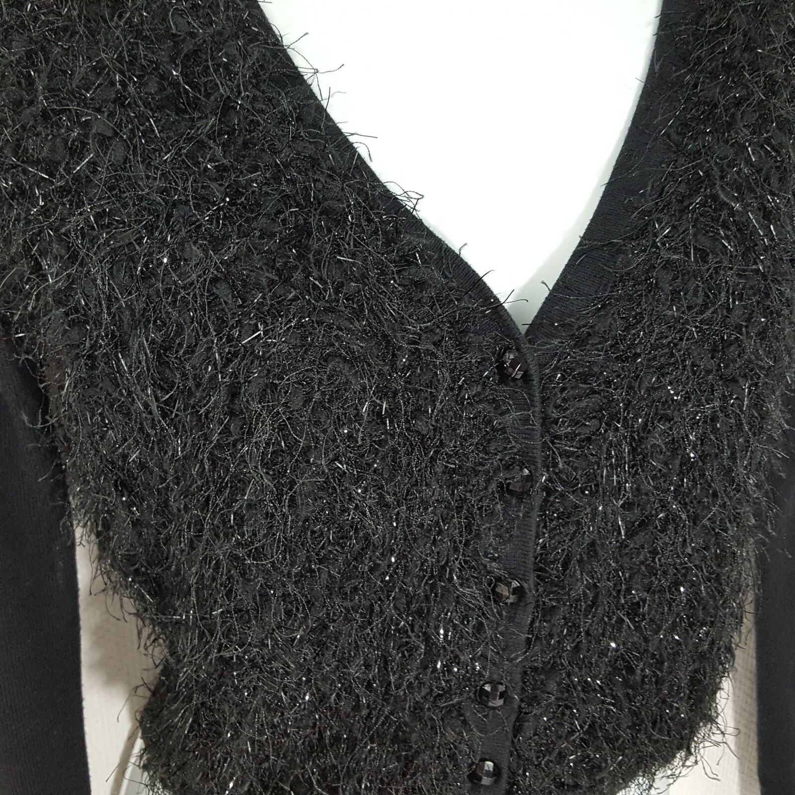 Justice Fuzzy Sweater Size 12 Sparkling Threads Button Down Cardigan Black Girls