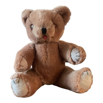 Vintage Jointed Teddy Bear 1960s Shanghai Doll Factory Pure Wool Brown 11.5 