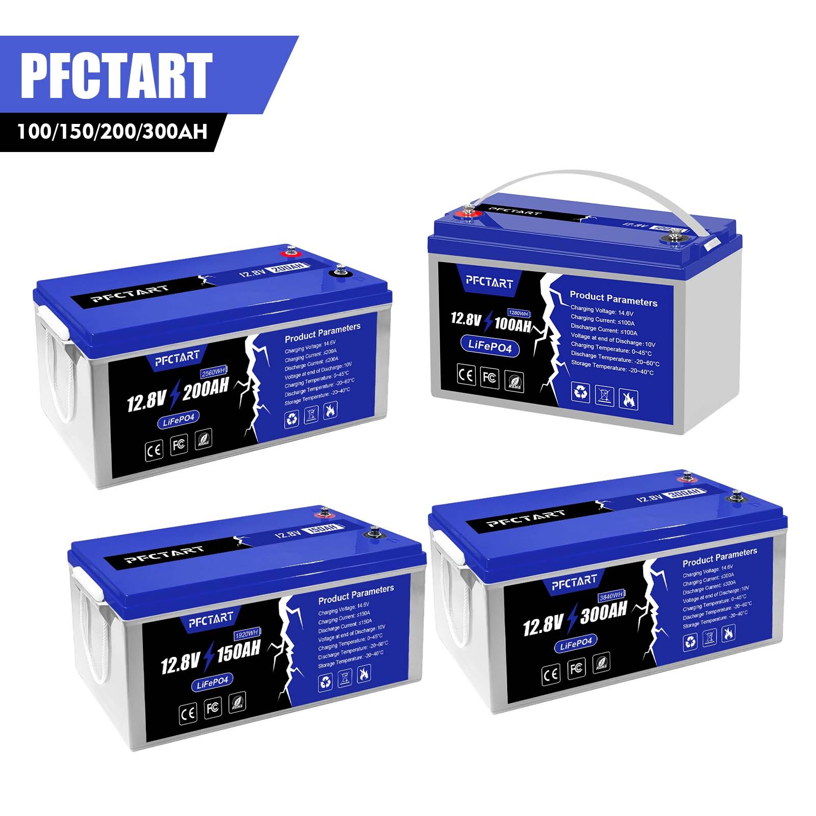 12V 100AH 150AH 200AH 300AH LiFePO4 Lithium Battery BMS For Solar Panel Home RV