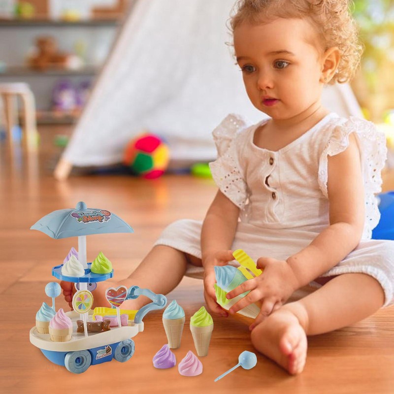 Children Gift Ice Cream Cart Play Set Kids Pretend Play Shop Food Toys For Girls