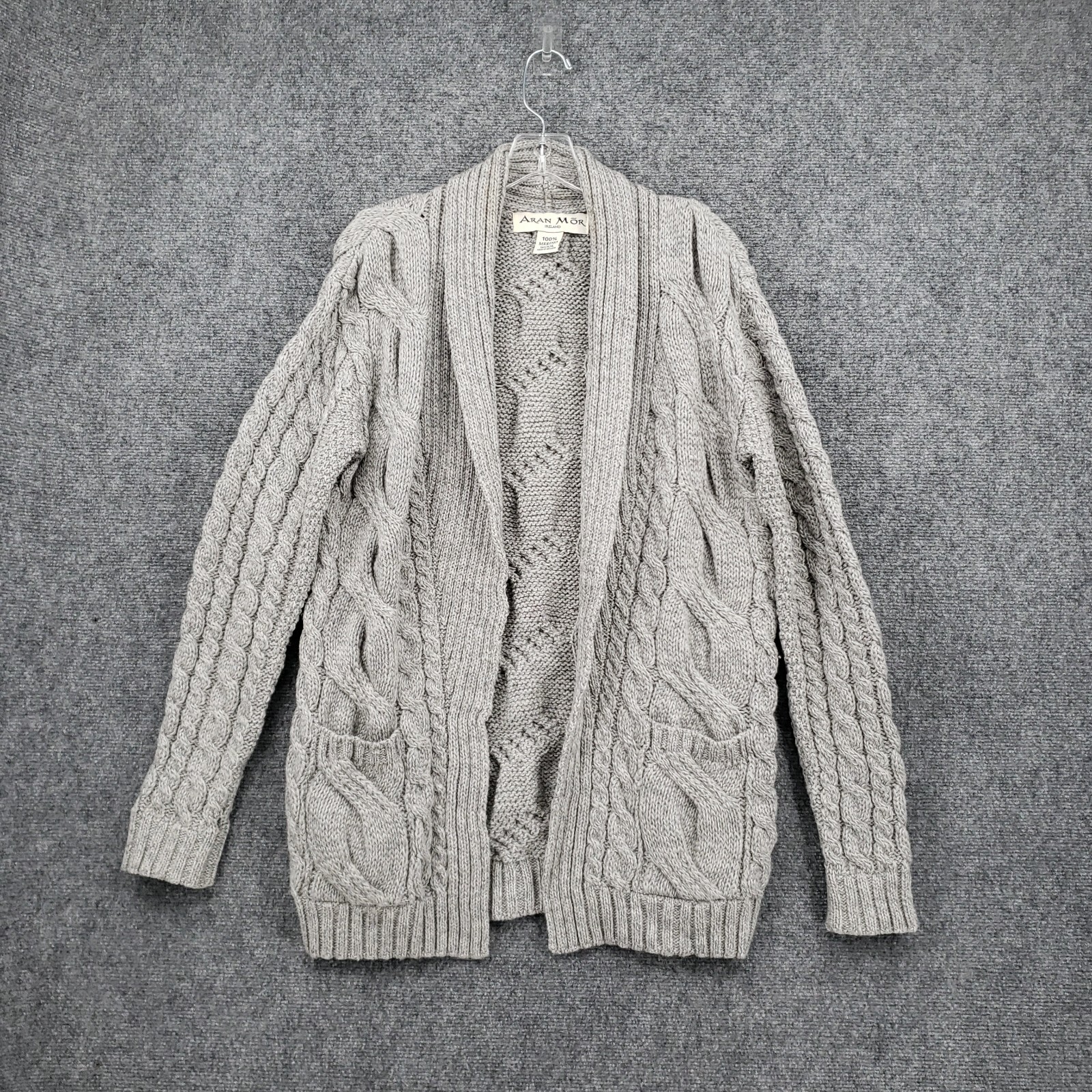 Aran Mor Cardigan Womens S Small Gray Cable Knit Merino Wool