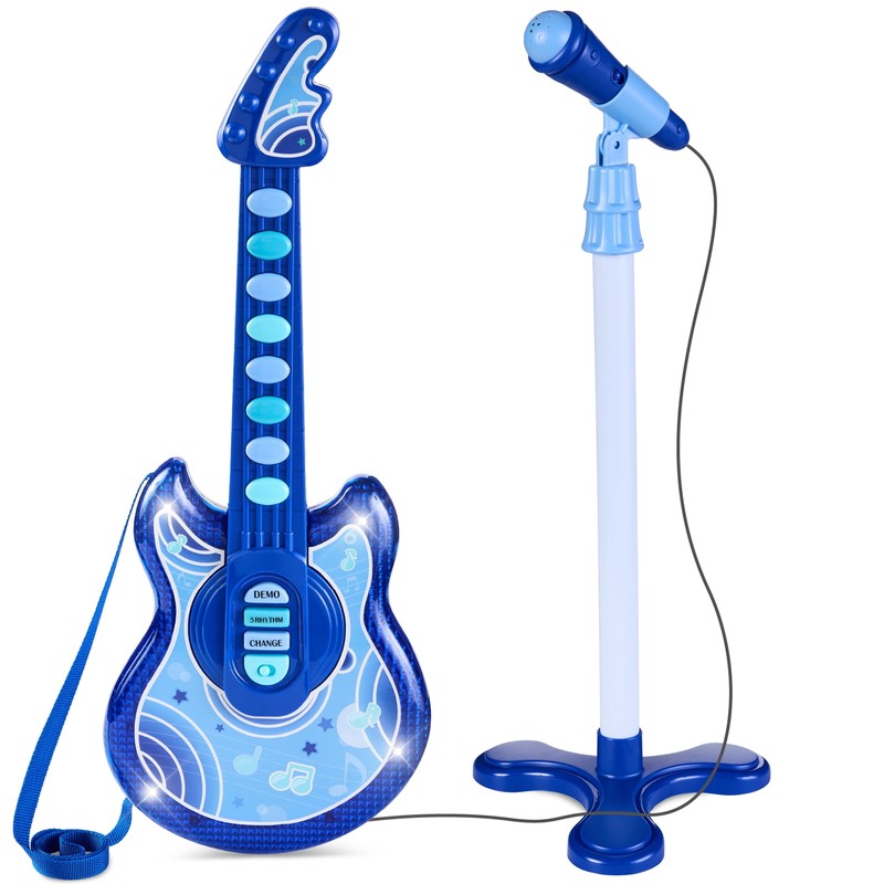 19-Inch Kids Flash Guitar with Microphone and Stand - Pink Musical Toy