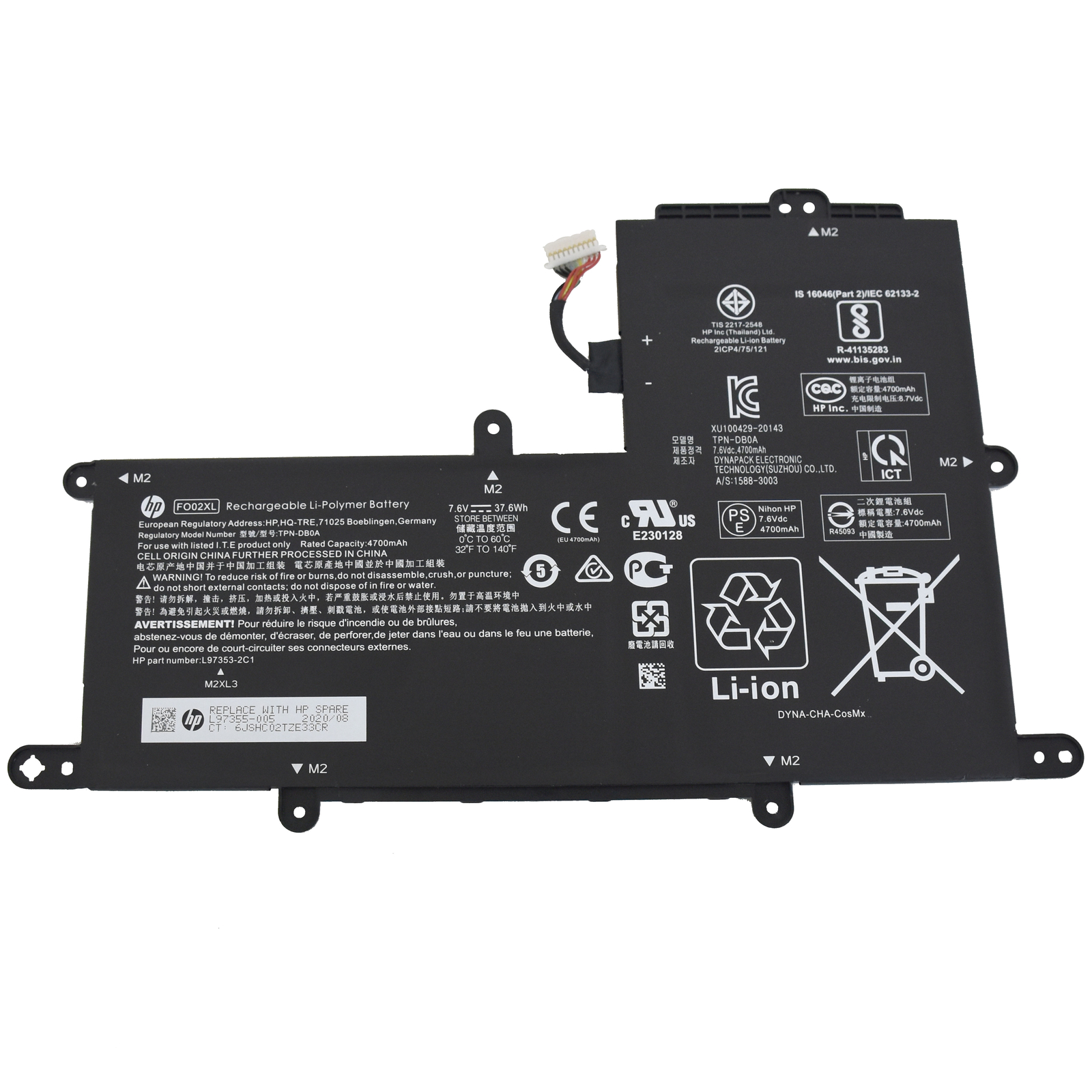 Genuine HP Chromebook 11A-NA0021NR FO02XL 37.6Wh 3-Cell 7.6V Battery L97353-2D1
