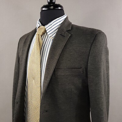 Topman Blazer Mens 38R Olive Green Viscose Nylon Jersey Sport Coat 2 Button