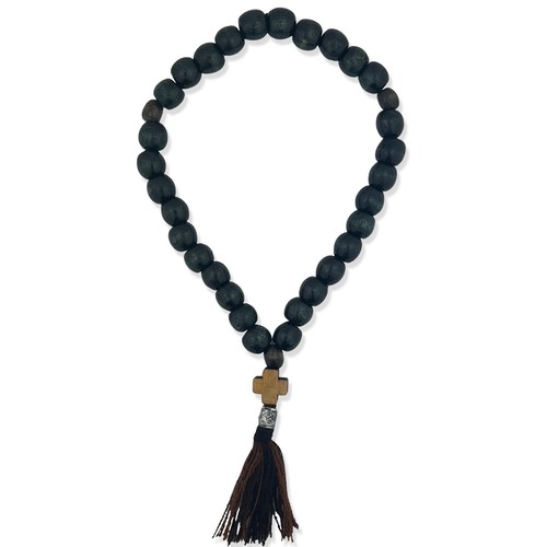 9" x 1 1/16" Wooden Prayer Beads 33 Beads With Cross