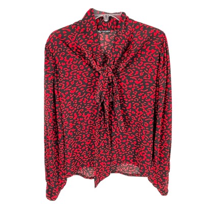 Zara Red Animal Print Tie Neck Top Sz Medium