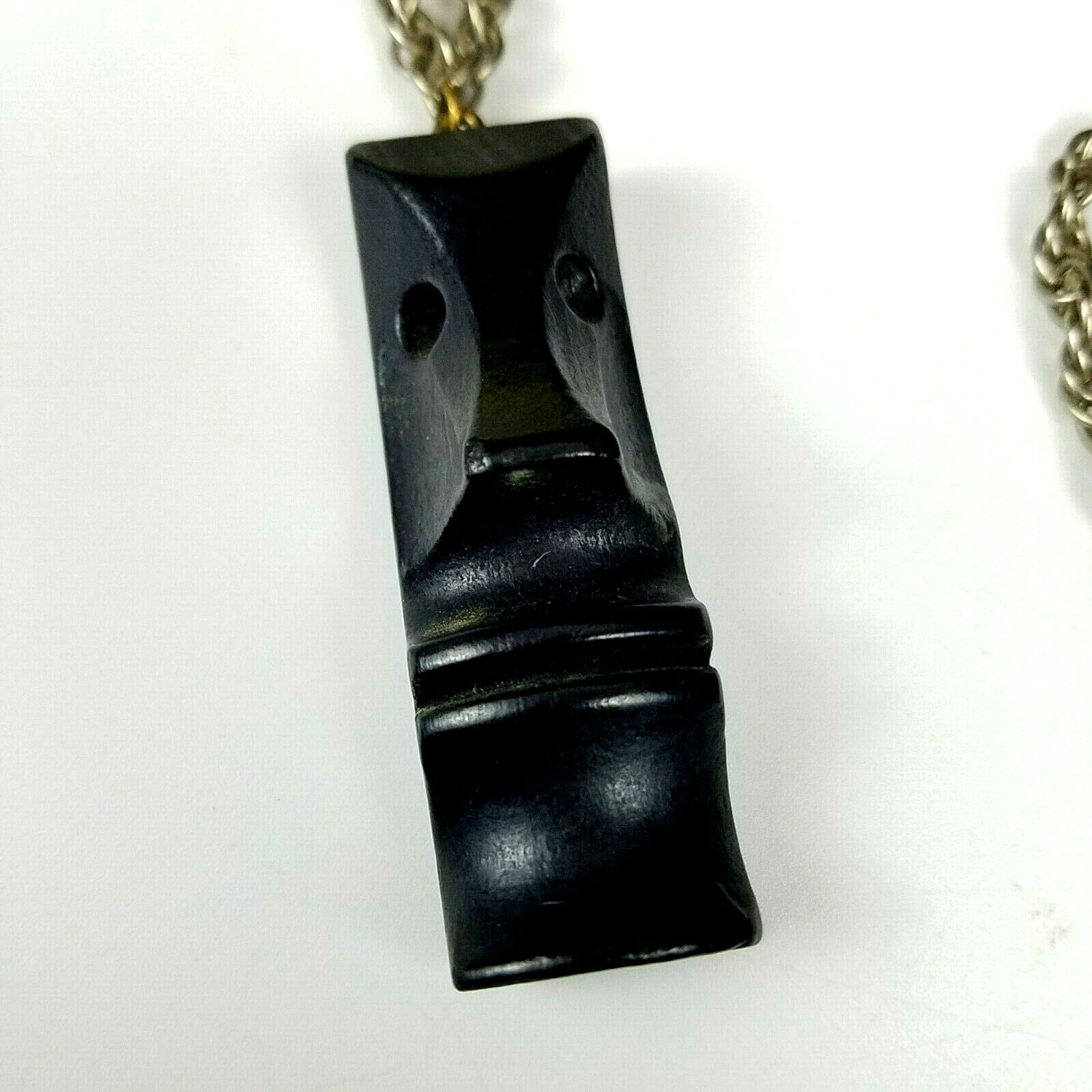 Carved Wood Tiki Moai Easter Island Pendant on Chain Ebony Style