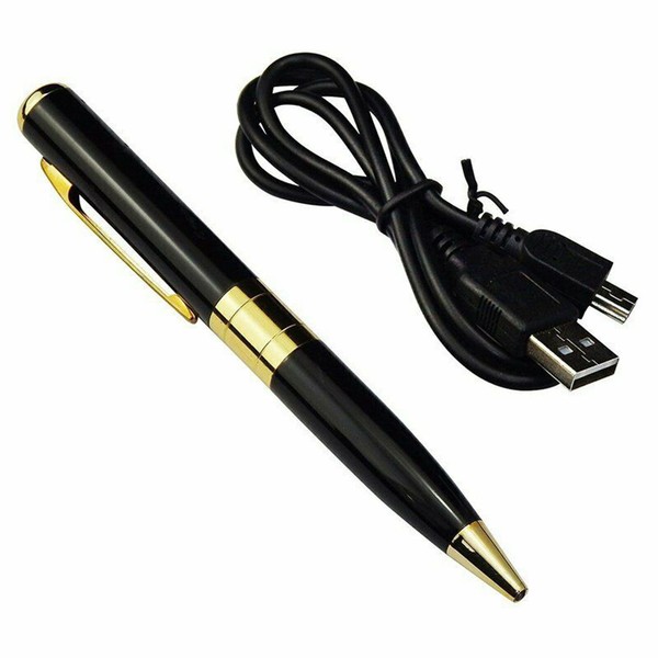 USB rechargeable black ballpoint pen with cable.