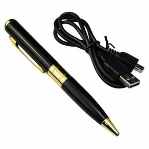 USB rechargeable black ballpoint pen with cable.