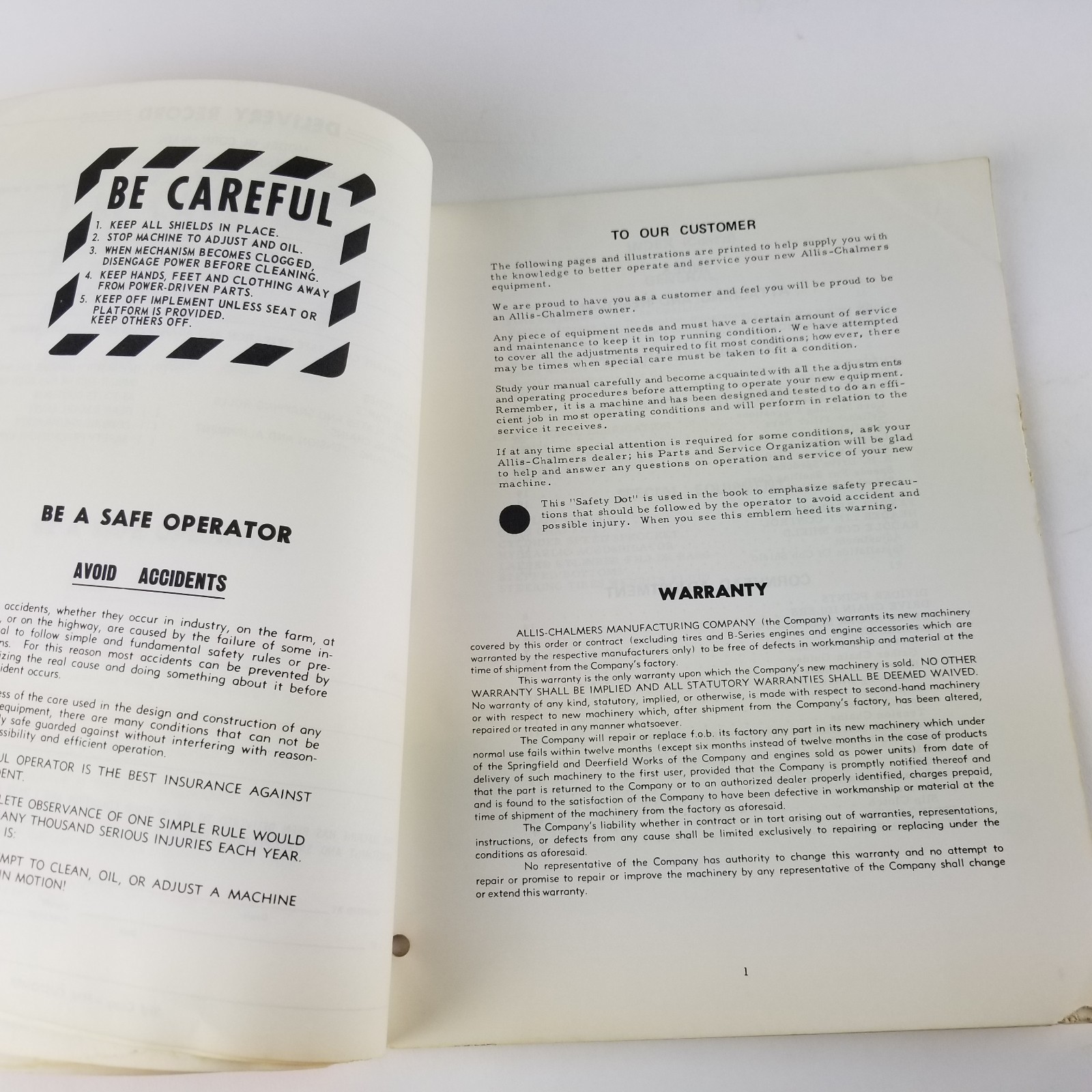 Allis Chalmers Model GL 440 Corn Head Operators Manual Model G Cleaner Combine