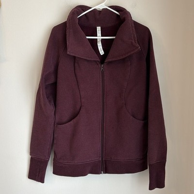 Lululemon Women s cozy cuddle up jacket full zip maroon purple sweatshirt 12 EUC