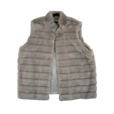 Talbots Faux Fur Vest Women's Size 3X Taupe Gray Tiered Standing Collar