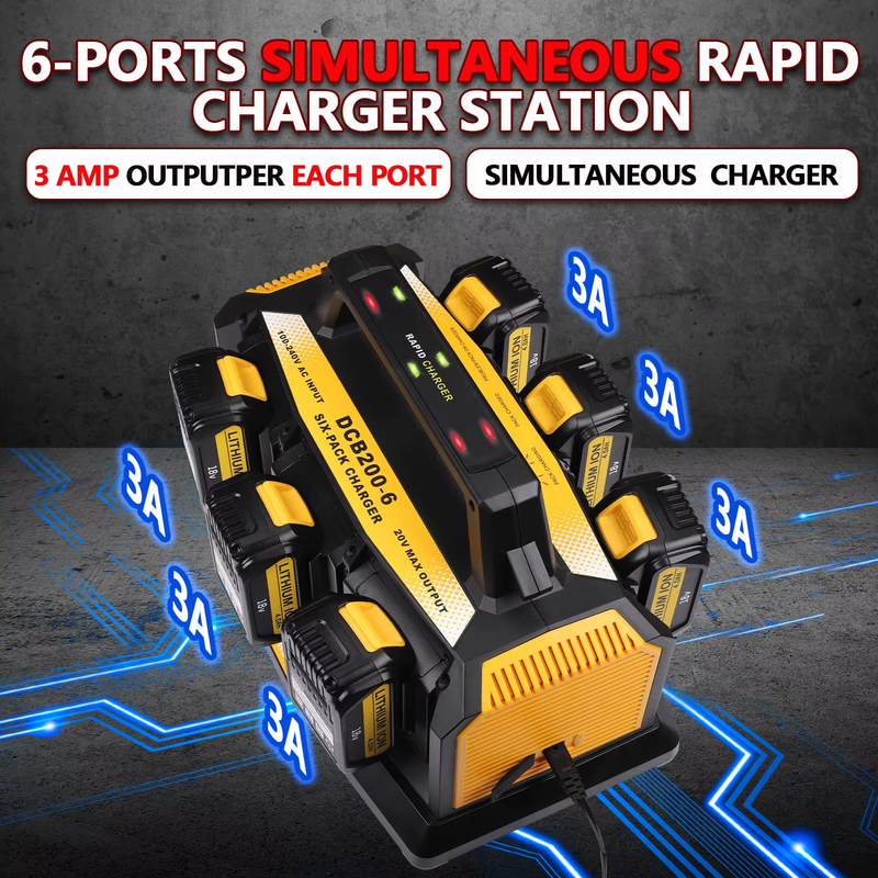 Beytvyow Super Battery Charger for Dewalt 20V Battery 6-Ports Simultaneous Rapid