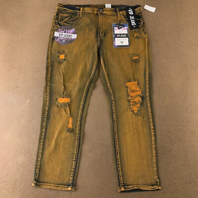 VIP Jeans Juniors Size 17/18 Golden Black Washed Destroyed Stretch Jeans NWT