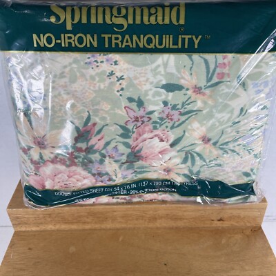 VTG NOS SPRINGMAID NO IRON TRANQUILITYDOUBLE SIZE FITTED SHEET ''CONSERVATORY''